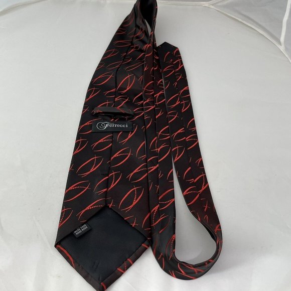 Ferrecci Red Black Abstract Shiny Sci-Fi Style Microfiber Tie - Picture 5 of 8